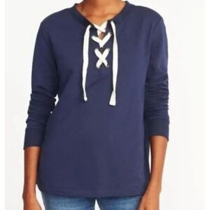 Old Navy lace up neck navy pullover sweater M